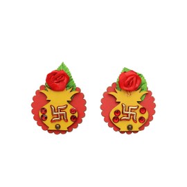 Set of 2 Auspicious Shubh Labh Swastik Stickers for Decor Bandanwar Door Wall Hanging Toran for Indian Traditional Festival Diwali Decorations and Gifts Handcrafted Valance for Home Decor(Red,Yellow)