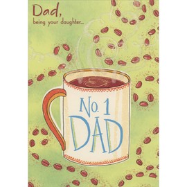Designer Greetings No. 1 Dad Coffee Cup and Trail of Coffee Beans on Green Father's Day Card from Daughter