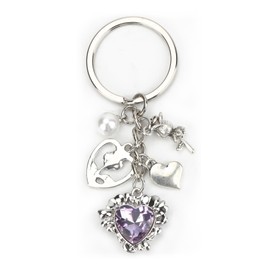 Stunning Heart Purple Diamond Keychain,Stainless Steel Rose Flower Keychain for Women,Cute Keychain Accessories,Perfect Good Luck Gifts for Friends,Couples and Kids,Unique Travel Keychain
