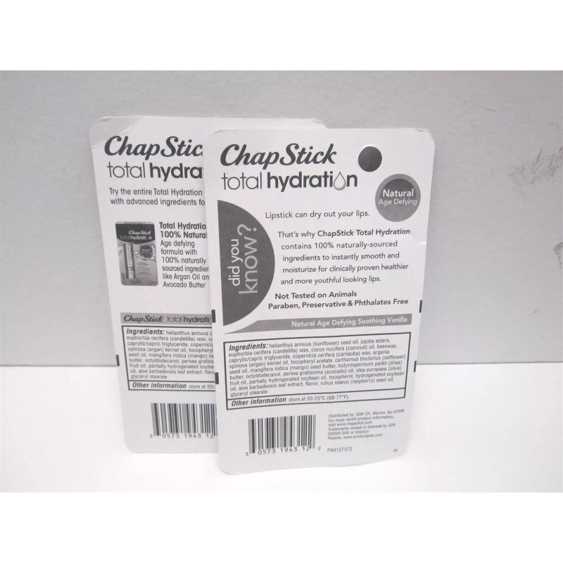 Chapstick Total Hydration Soothing Vanilla Moisturizing Lip Balm - Lot
