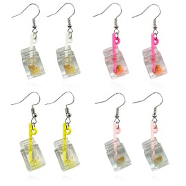 RCHENGYANUIMA 4 Pairs Acrylic Glow Bottle Funny Statement Dangle Drop Earrings Set Resin Water Bottle Pendant Earrings, Zinc, No Gemstone