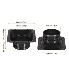 PATIKIL 4" Duct Connector Flange, PP Dryer Vent Wall Plate Square to Round Straight Ducting Plate for Air Heating Cooling Ventilation Exhaust Fan, Black