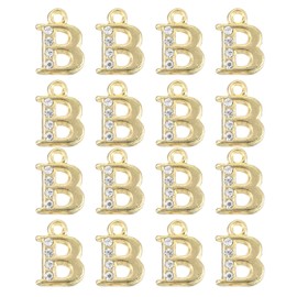 QUARKZMAN Rhinestone Letter Pendants, 16 Pieces 1.5mm Metal B Letter Alphabet Pendants for DIY Bracelets Necklace Jewellery Making, Gold
