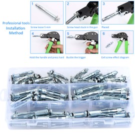 HSEAMALL 70 Sets Wall Anchors Plugs,Heavy Duty Metal Anchors,Plasterboard Cavity Hollow Wall Fixing M4*38mm, M5*37mm, M5*52mm, M6*52mm, M6*65mm