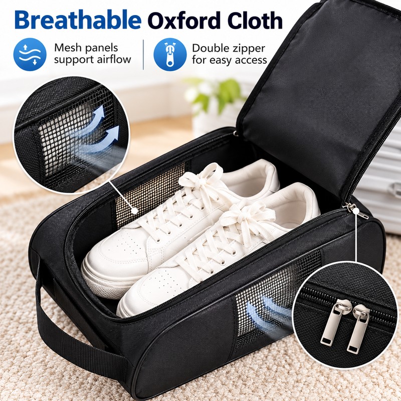 Golf Shoe Bag for Travel, Breathable Oxford Shoe Carrier with