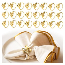 24 Pcs Napkin Rings Set,Leaf Gold Napkin Rings,Stylish Gold Napkins Holder,Home Decor,Kitchen Decor (Golden)