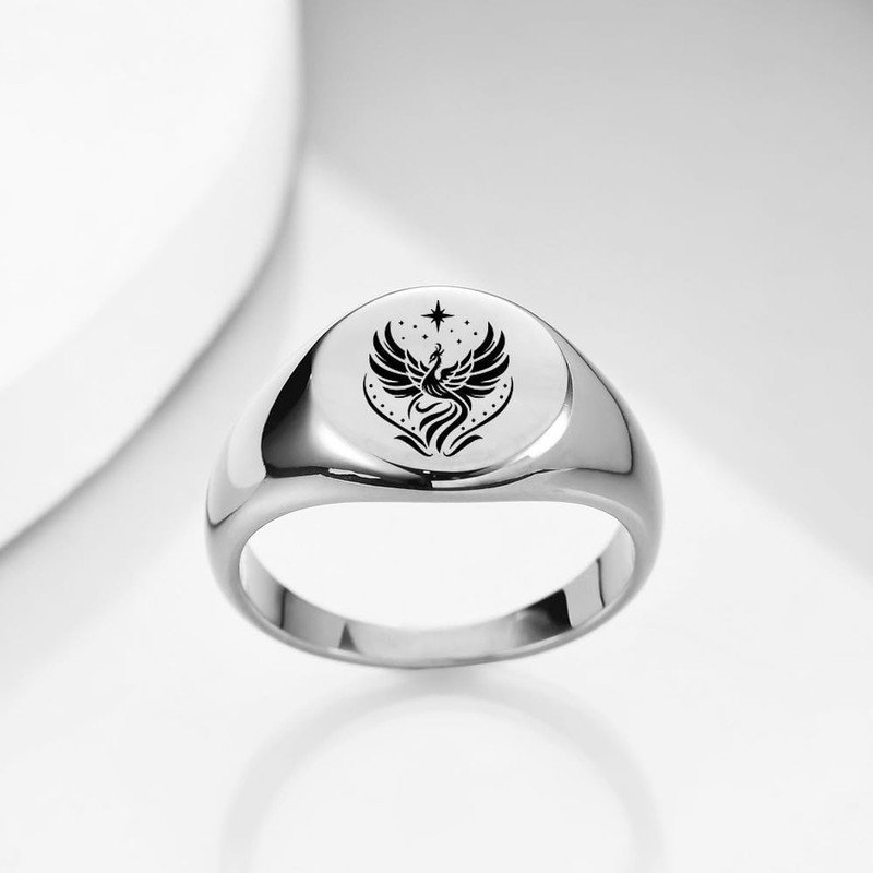 Rise From Ashes Phoenix Signet Ring for Women, Stainless Steel