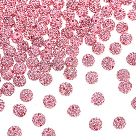 Hicarer 120 Pcs Rhinestone Beads for Jewelry Pen Making 10mm Shiny Crystal Diamond Clay Beads Disco Ball Polymer Clay Round Bead Bulk for Valentine's Day Crafting DIY Bracelet Necklace(Rose Red)