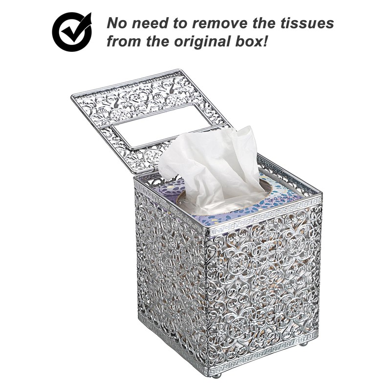 Sumnacon Tissue Box Cover Square Tissue Box with Lid, Metal