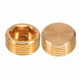Quickun 3/8" npt Hex Plug Brass Pipe Fitting, Internal Hex Thread Socket Plug (Pack of 2)
