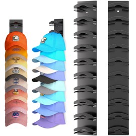 Hat Organizer Hold up to 20 Hats, 2 Pack Hat Rack for Wall with Strong Adhesive, Hat Organizer for Baseball Caps Display for Door Closet, Hat Hanger Holder Multilayer Two Mounting Option(Black)