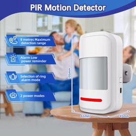 Fuers Motion Sensor Indoor PIR Sensor with Remote Wireless Burglar Alarm System 2 Modes Motion Detectors 100dB Presence Sensor with Siren Motion Sensor Alarm Shop Door Entry Chime