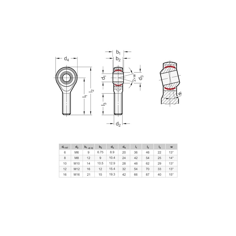 Ganter Normelemente Joint Head, Spherical Bearing with Screw, GN 648.2-10-M10-W,