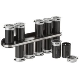 Zevro Zero Gravity Wall-Mount Magnetic Spice Rack, Black/Silver - Set of 12