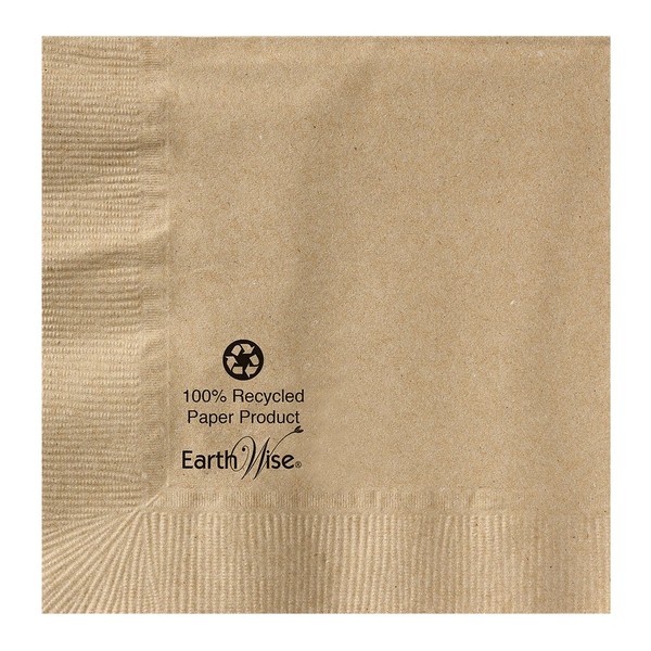 Hoffmaster 180230 Earth Wise Kraft Beverage Napkin, 2 Ply, 1/4 Fold, 10" x 10" Natural (Packs of 3000)