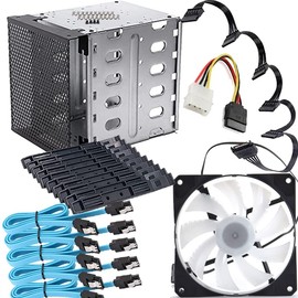 fairdog upgraded version 5 Bay 3.5" HDD Hard Disk Drive Mounting Cage Internal HDD Cage Module 5.25" to 5X 3.5 HDD Mounting Kit Chia dedicated Enclosure with SATA and Power Cables (HDD NOT included)