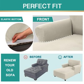 Elehealthy Chaise Lounge Cover Stretch Sofa Chaise Chair Cover with Armrests Jacquard Chaise Lounge Slipcover Indoor with Double Arm for Living Room Bedroom Furniture Protector for Kids Pets
