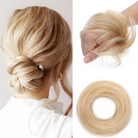 Elailite Updo Hair Buns Scrunchies Extensions Hair Pieces Donut Hair Chignons For Women - 100% Real Remy Human Hair Straight Hair - Mix #18/613 Ash Blonde & Bleach Blonde
