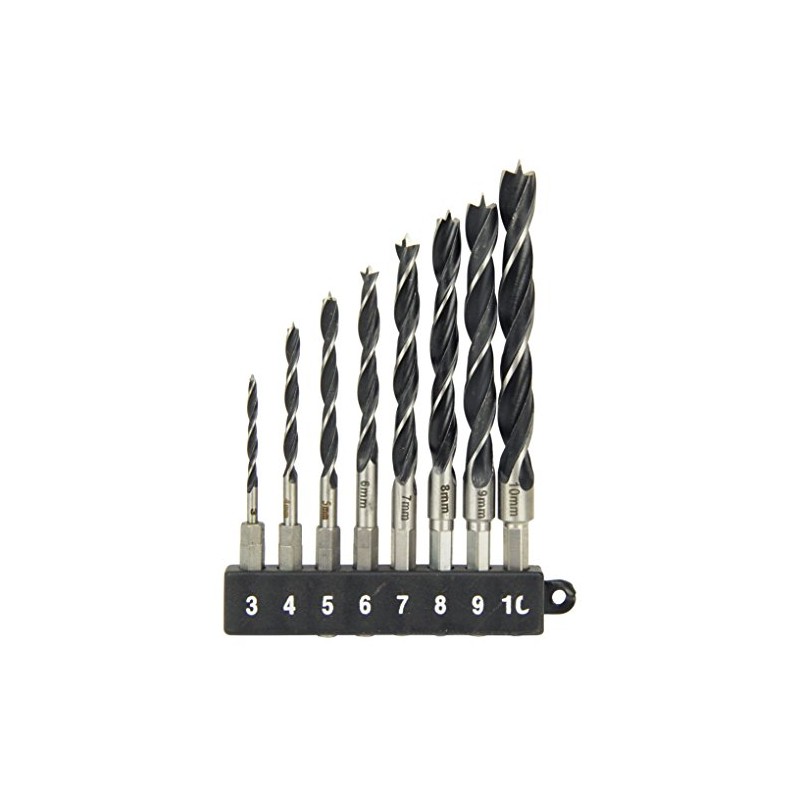 E-Value EDS-3HEX Hexagonal Shaft Woodworking Drill Set, Set of 8