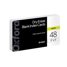 Oxford Dry Erase Index Cards, 3x5 Blank, Reusable Flash Cards, Double Sided Dry & Wet Erase Cards for Gaming, Study or Vocabulary, 48-Pack (63518)