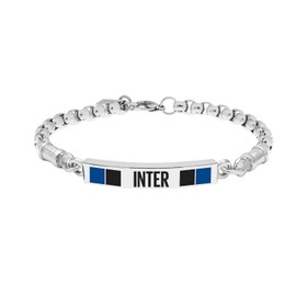 F.C. Internazionale Men's Bracelet, Black Blue Steel, Taglia Unica, Stainless Steel, No Gemstone