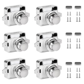 SUPAWAY Pack of 6 Metal Push Lock, Lock, Motorhome Cabinet, Keyless Push Button Lock, 15-18 mm Silver Push Lock, Keyless Cabinet Lock for Caravan, Van, Yacht, Motorhome, Door Cabinet