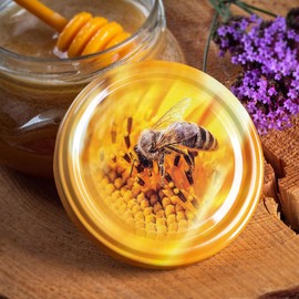 KADAX fi82 mm Screw Lid, Twist-Off Lid Set Made of Metal, Replacement Lids for Mason Jars, Lids with 6 Locking Teeth for Jars and Preserving Jars (Bee, Pack of 10)