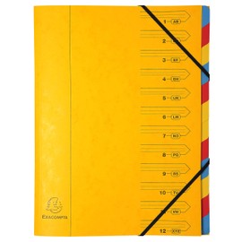 Exacompta 54129E Premium Stapled Folder Made of Extra Strong Colorspan Cardboard DIN A4 12 Full-Colour Colourful Compartments and 2 Elastic Bands with Organisational Print Ring Binder Index Folder