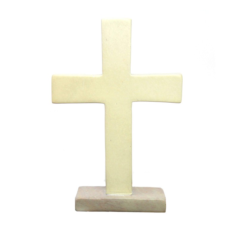 Global Crafts Hand-Carved Standing Soapstone Cross, 6.5 x 4.5 Inches,