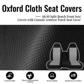 ESMING 60/40 Front Split Bench Seat Covers for Chevy Colorado GMC Canyon 2004 2005 2006 2007 2008 2009 2010 2011 2012 with Console Armrest Protector Accessories Knitted Fabric Breathable-Light Gray