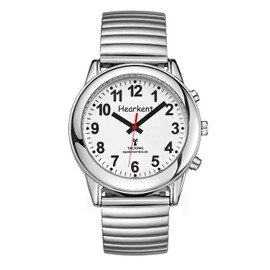 Hearkent Men's Talking Watch with German Voice Edition, Seniors Watch, Blind Watches, Visually Impaired Watch, Radio-Controlled Watch, silver, Bracelet