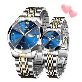 OLEVS Watches for Couple Valentines Mens and Womens Matching Wrist Watches His and Her Couple Set Dating Luxury Dress Romantic Lover Gift Set