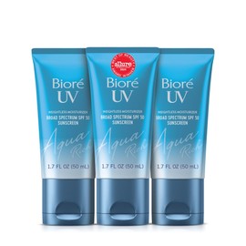 Bioré UV Aqua Rich Daily Hydrating Facial Moisturizer SPF 50 | Oil-Free Sunscreen & Primer for Makeup with Hyaluronic Acid, No White Cast, Non-Comedogenic, For Sensitive Skin, PA++++, 1.7 Oz, 3pck