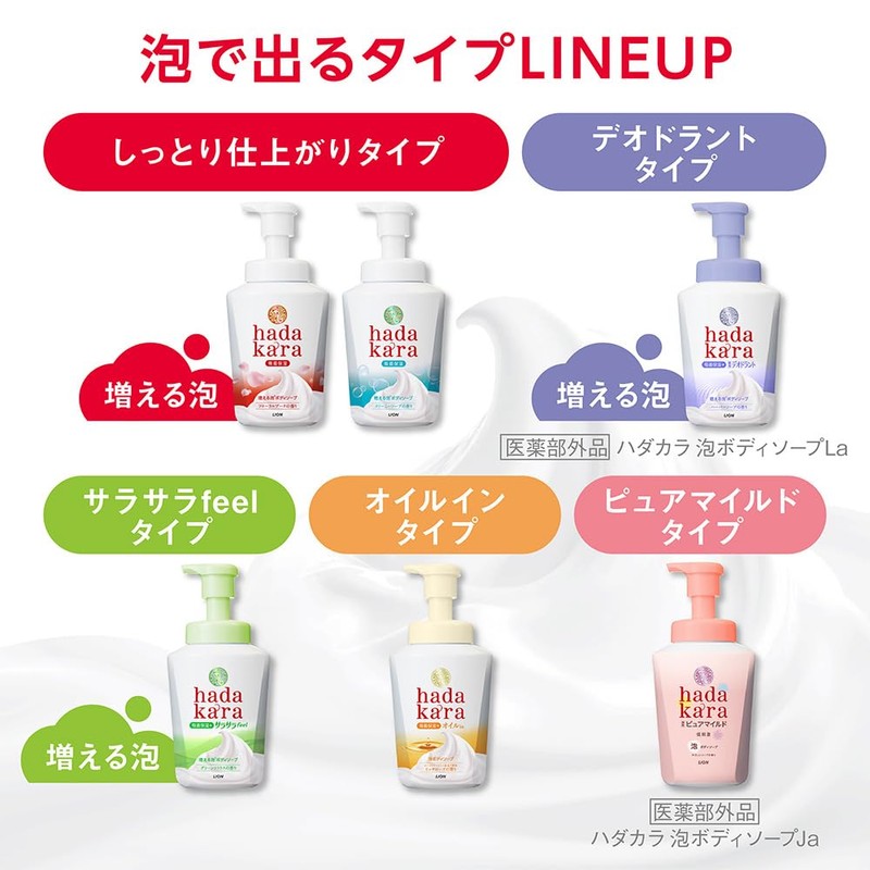 hadakara LION Body Soap, Foaming Type, Creamy Soap Scent, Moisturizing,
