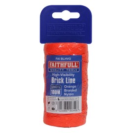 Faithfull FAIBLHVO Hi-Vis Orange Braided Nylon Brick Line 100M (330ft) Breaking Strength 26.4kg
