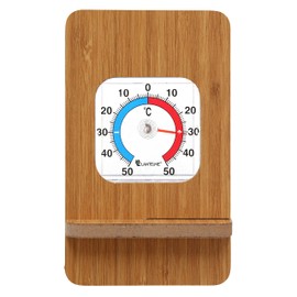 Lantelme Thermometer in Wooden Frame Beige for Standing Up for Indoor Room Also for Outdoor and Garden Analogue Bimetal with Stand Temperature Meter as Decoration and Gift Idea