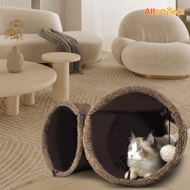 ALLSOPETS Cat Tunnel Cat Toy Foldable Large Cat Tunnel Play Tunnel Crackling Rustle Tunnel Suitable for Cats Kittens Rabbits Puppies Small Animals Brown