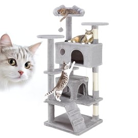 54 Inches Cat Tree Tower Condo Furniture, Cat Tower for Indoor Cats, Cozy Hammock and Sisal Scratching Posts, Multi-Level Durable Cat Scratch Post for Kittens Pet House Play, Detachable Toy, Beige