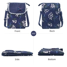 LassZone Small Crossbody Bag Canvas Cell Phone Purse Floral Pattern Shoulder Bag Ladies Cute Handbag for Women Girls with Multi Pockets & Adjustable Shoulder Strap