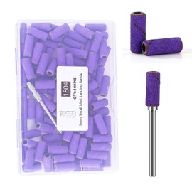ERUIKA 100pcs Nail Drill Bits Small Sanding Bands with Upgrade 3.1mm Mandrel Bit,180 Fine Grit Nail File Sanding Bands for Acrylic Nails Gel Removing Shaping Manicures and Pedicure (Purple, 180 Grit)