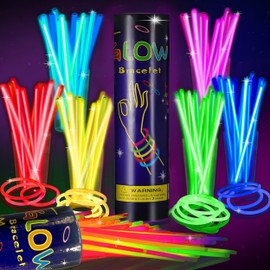 EXPECTRO 100pcs Glowsticks Bulk Party Favours 8" Glow In The Dark Party Supplies, Light Sticks For Neon Party Glow Necklaces And Bracelets (100pcs Glow Sticks with 106pcs Connectors)