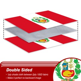 Peru Peruvian Flag 3x5 ft Outdoor, Double Sided 3 Ply Heavy Duty Peru National Country Flag, 100% Quality Polyester Peruvian Banner with Brass Grommets 4 Rows Stitches