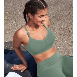 ULTREAGLE Womens Comfortable Sports Bra - Racerback Light Support Padded Yoga Bra Adjustable Spaghetti Strap Workout Bra Tops, Green, L