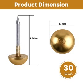 Worldity 30 Pcs Retro Solid Pure Brass Tacks, 1/2",12 mm Upholstery Nails for Furniture, Decorative Brass Nails for Wood, Carpet Tacks, Cap Nails,Thumb Tacks, Brass Fasteners