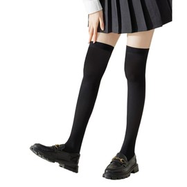 MsteaBenago Women's High and Half Socks, Velvet, 15.7 inches (40 cm) / 19.7 inches (50 cm), Anti-slip + Beautiful Leg Support, For Cosplay/Students, Extra Thick Ribbed, Pressure Design, No Pilling
