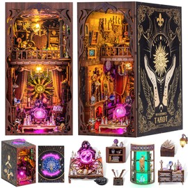 DIY Book Nook Kit for Adults, 3D Wooden Puzzles Bookshelf Insert Decor with LED Light, Miniature House Dollhouse Kit Birthday Christmas for Adult and Teens to Build-Creativity Gift (Mysterious Tarot)