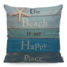 WONDERTIFY The Beach Is My Happy Place Cushion Cover Starfish Rhinestone Decorative Throw Pillow Covers, Sofa Pillow Case Blue Black White 45X45 Cm