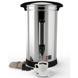 110 Cup Commercial Coffee Urn, 16L Double-wall Commercial Coffee Maker For Party Buffet Church Catering Wedding, Hot Coffee Beverage Dispenser, Hot Water Urn-Silver