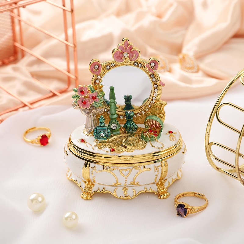 QIFU Furniture Dressing Table Hand Painted Enamel Jeweled Trinket Box