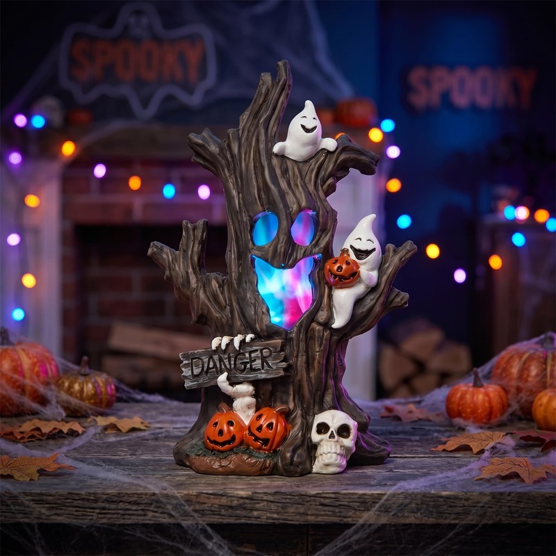 YeehaWhoo Halloween Tree Stump with LED Light, 7.48 inch Resin